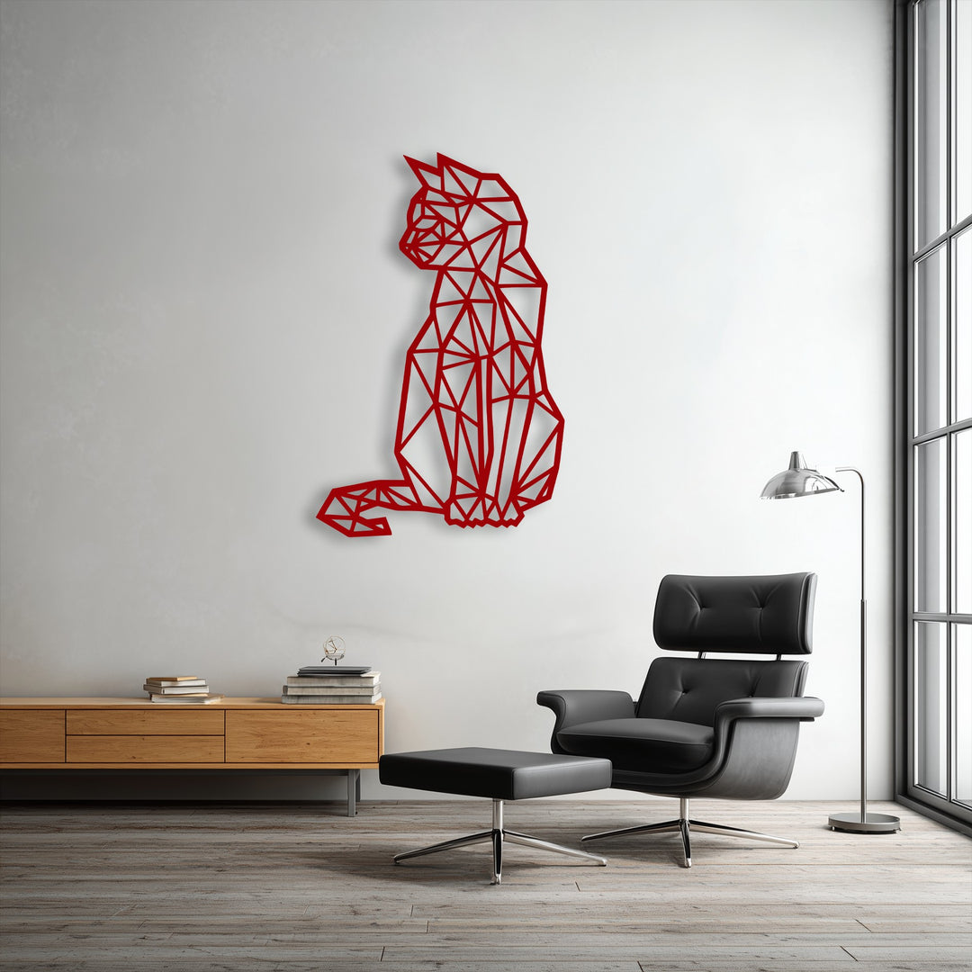 Geometric Sitting Cat – Modern Line Art Metal Wall Art