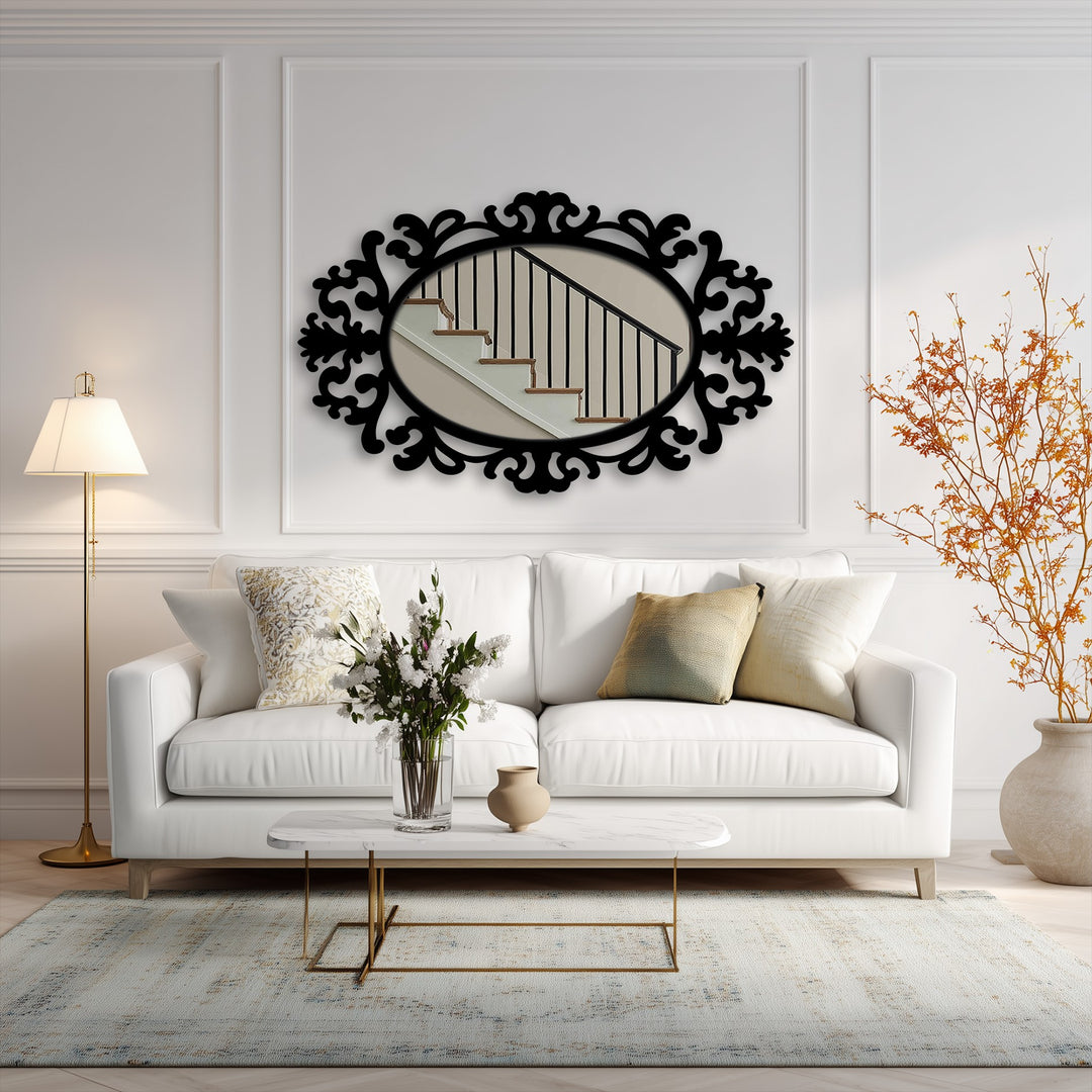 Black scroll edge wall mirror
