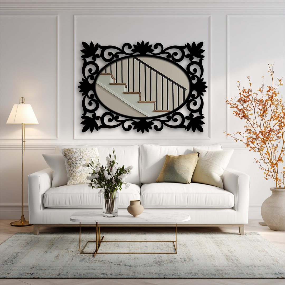 Hallway oval mirror with scroll detail