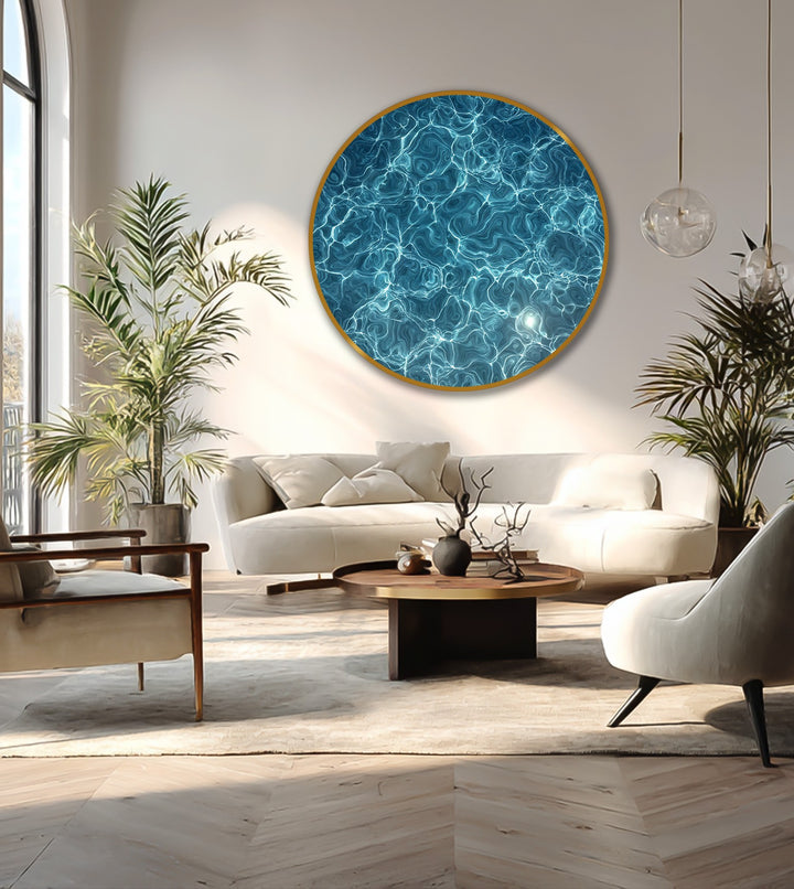 Highlighting the layering effect, this azure current round oil painting depicts luminous water textures in a way that enhances the depth of its oil painting art prints.