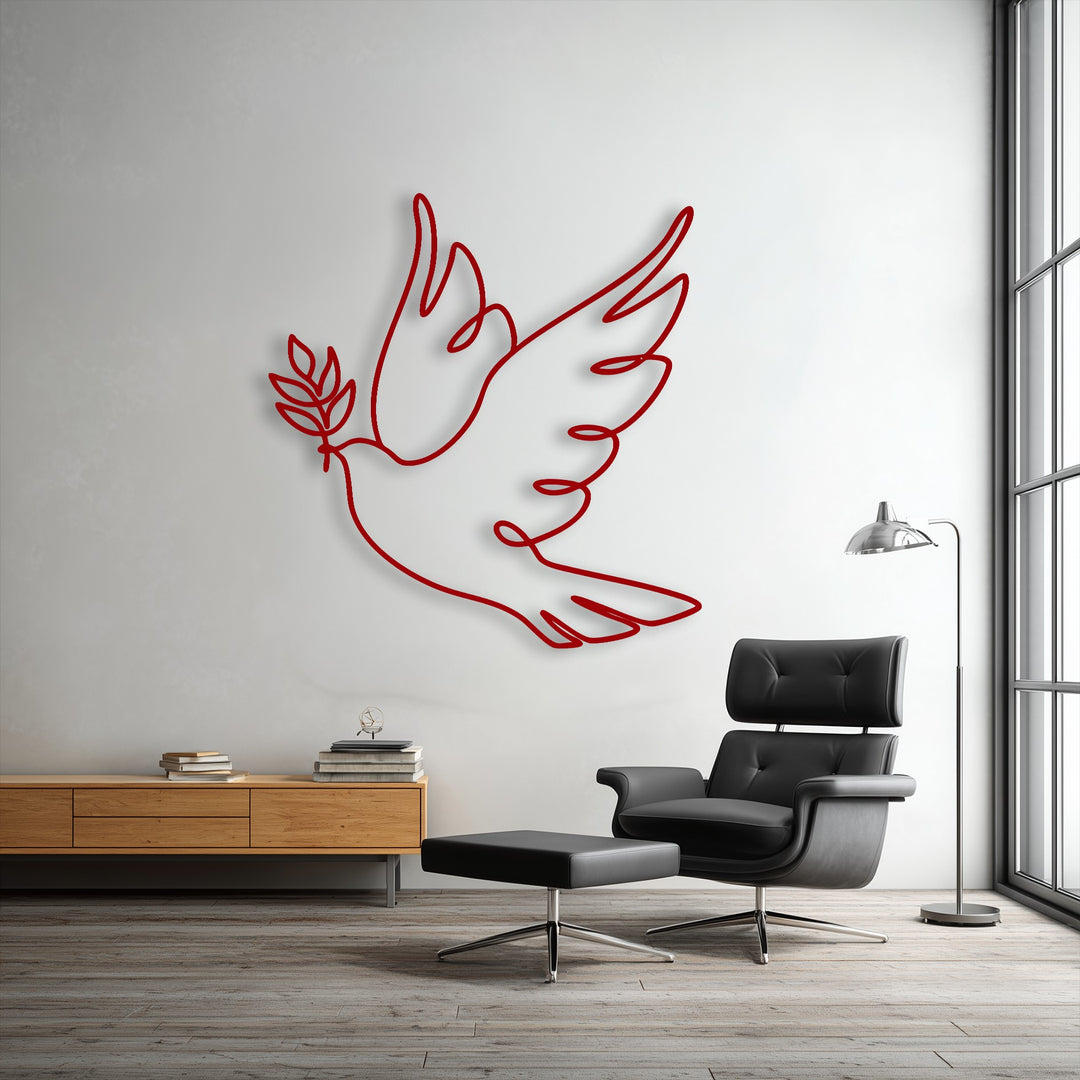 Minimalist Dove Line Art Metal Wall Art – Peace Symbol Decor