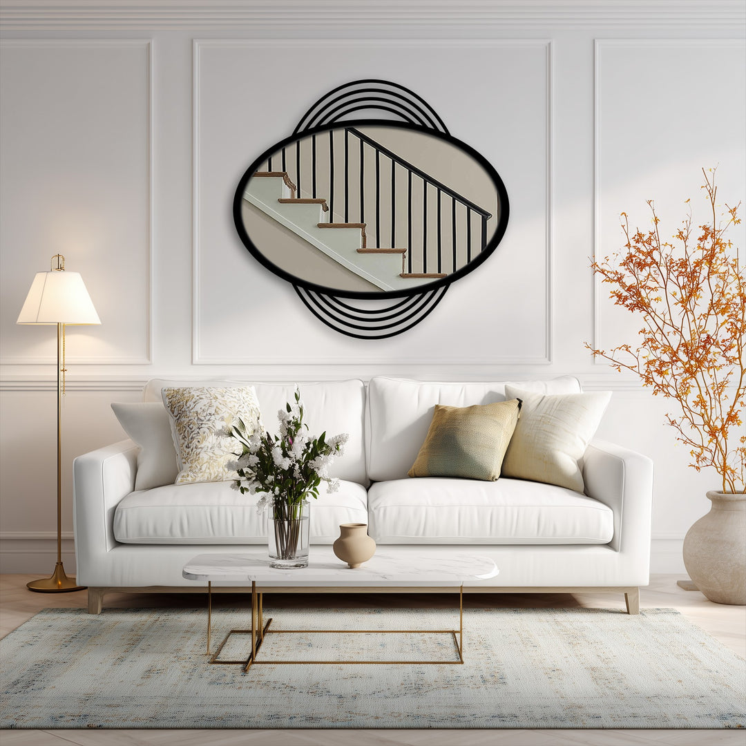 Artistic oval mirror with curved lines