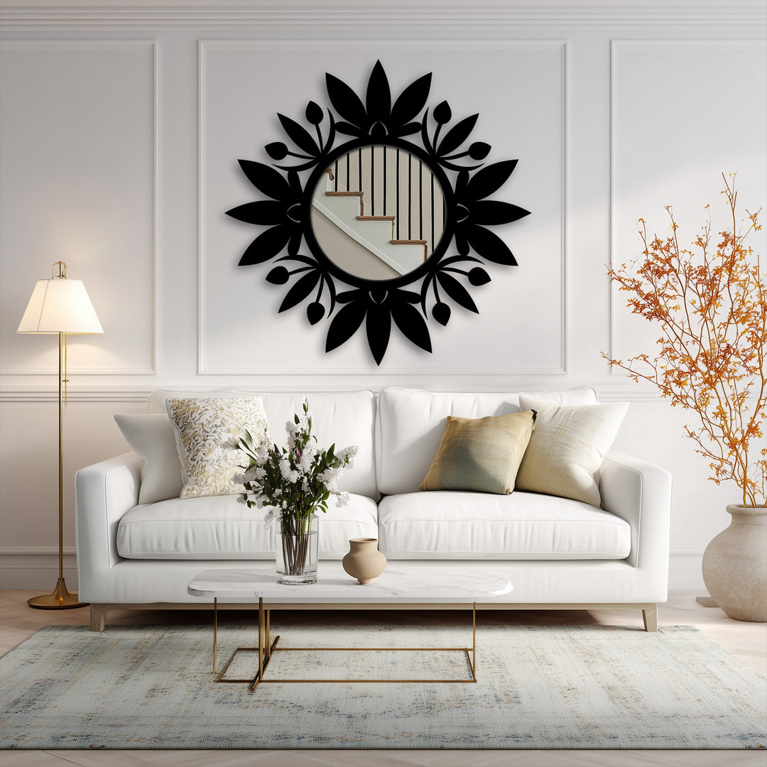 Floral Halo Round Decorative Wall Mirror – Modern Botanical Mirror Wall Decor