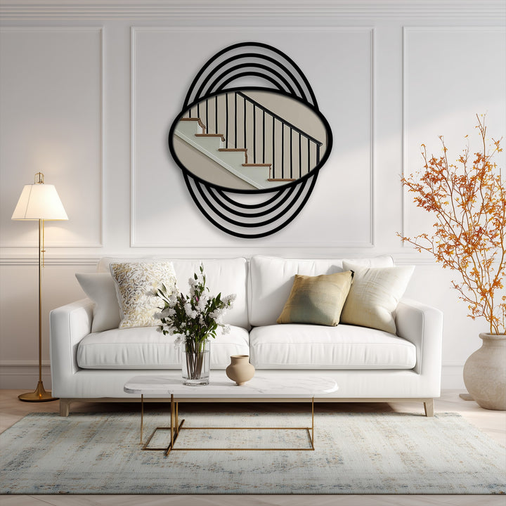 Black metal oval wave frame mirror