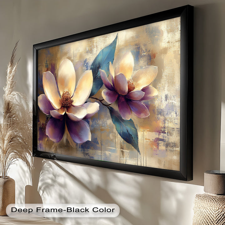 Golden Magnolia Blossoms – Modern Floral Oil Painting