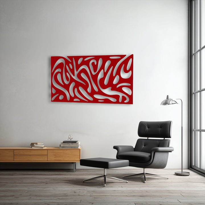 A striking layering effect highlights the vibrant red abstract fluid pattern, creating a captivating modern panel decoration wall art.