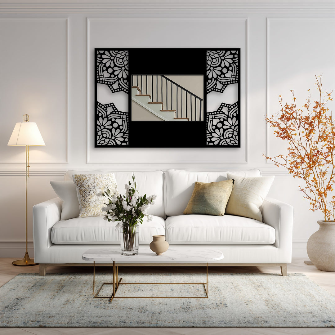 Floral Mandala Frame Metal Floor Mirror – Decorative Pattern Design