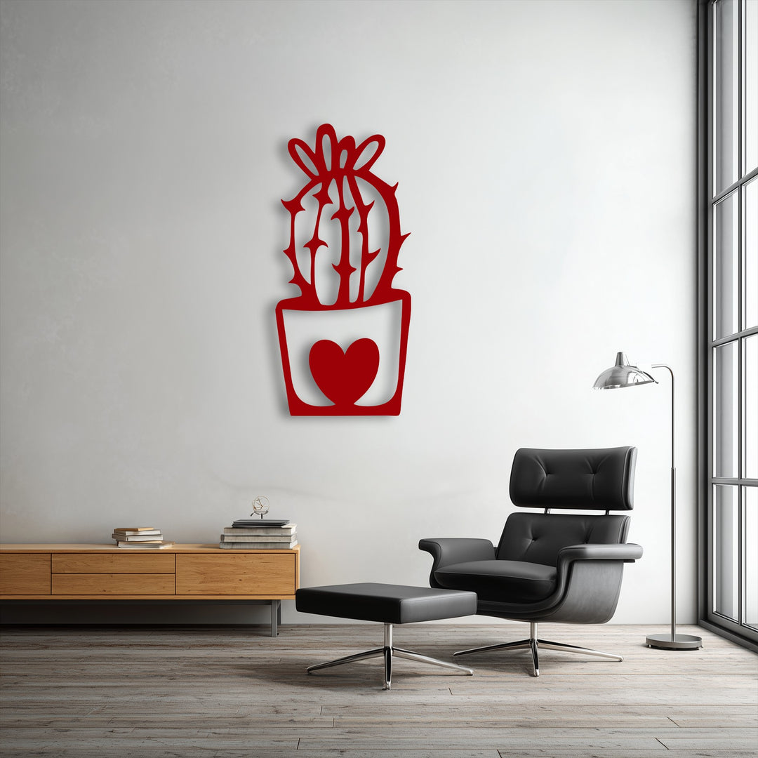 The layering effect of the red cute cactus metal art for wall is evident through the deep shadow it casts on the bright wall.
