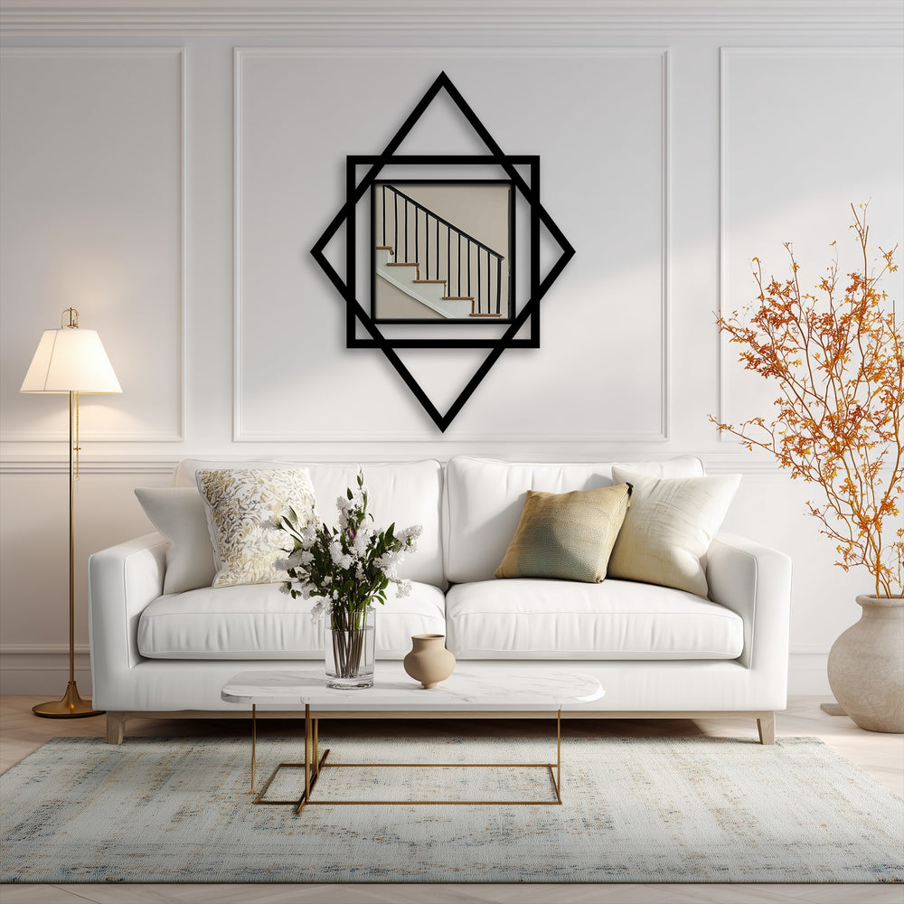 Muted color saturation enhances the simple beauty of this square wall mirror, a decoration wall art piece featuring geometric layers that create visual harmony.