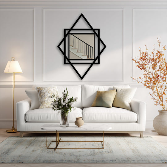 Muted color saturation enhances the simple beauty of this square wall mirror, a decoration wall art piece featuring geometric layers that create visual harmony.
