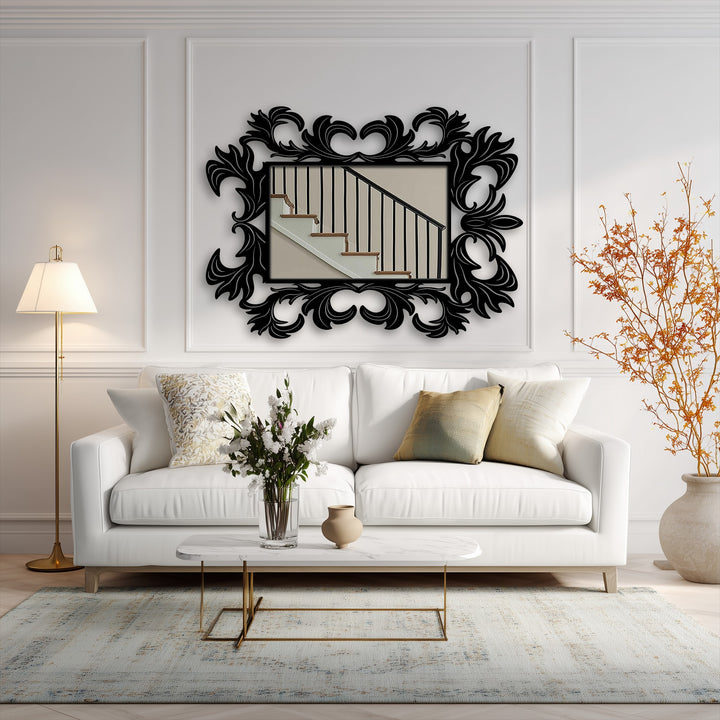 Depicting the darkest area, an ornate baroque frame emphasizes the visual depth of this elegant metal wall decor, creating a classic luxury statement with a modern wall mirrors design.