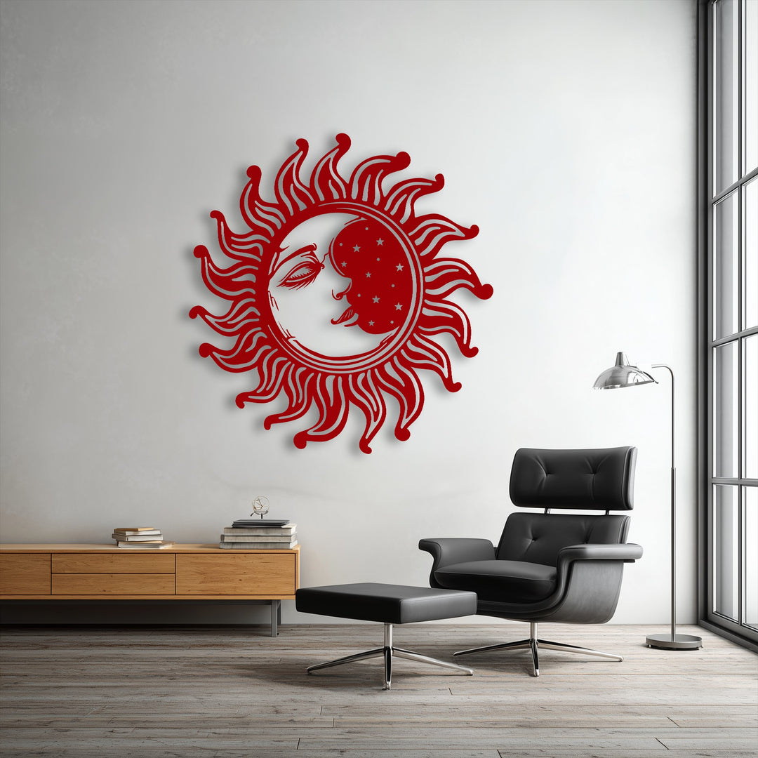 Sun and Moon Metal Wall Art – Celestial Face Design