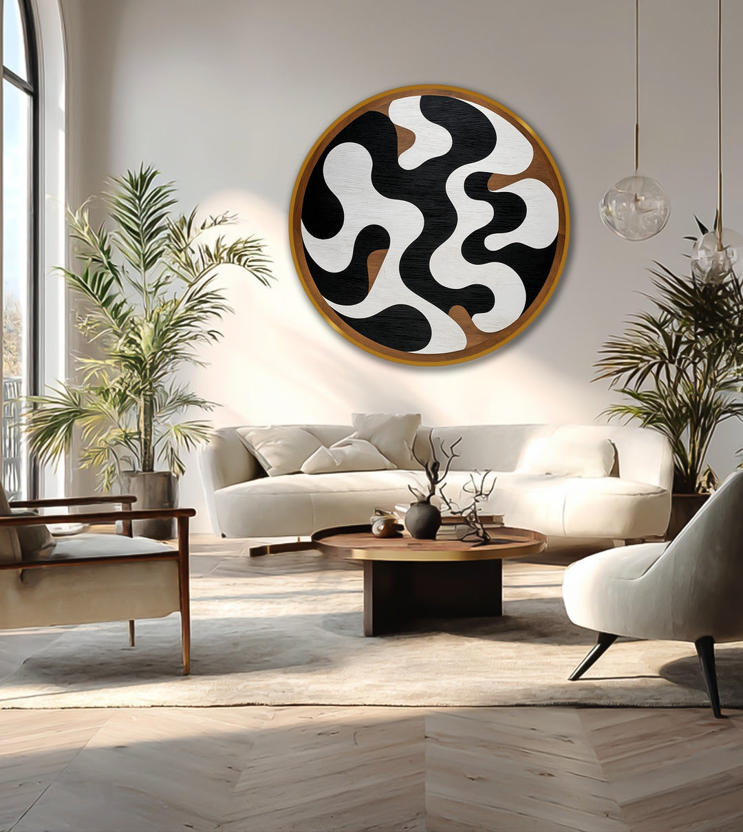 Flux monochrome–Rond abstrait Tableau Peinture à l’huile