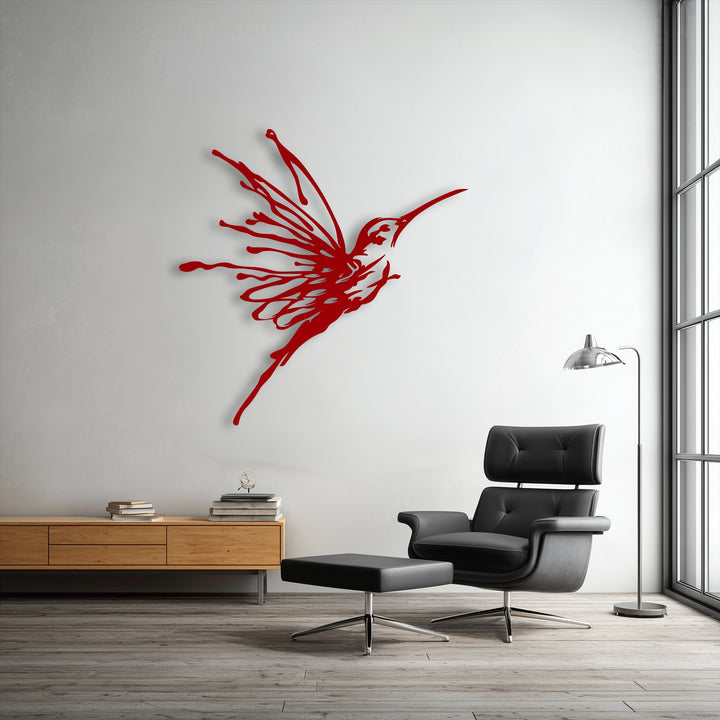 An elegant metal art for wall hummingbird design showcases its layered wings, creating a striking three-dimensional effect.