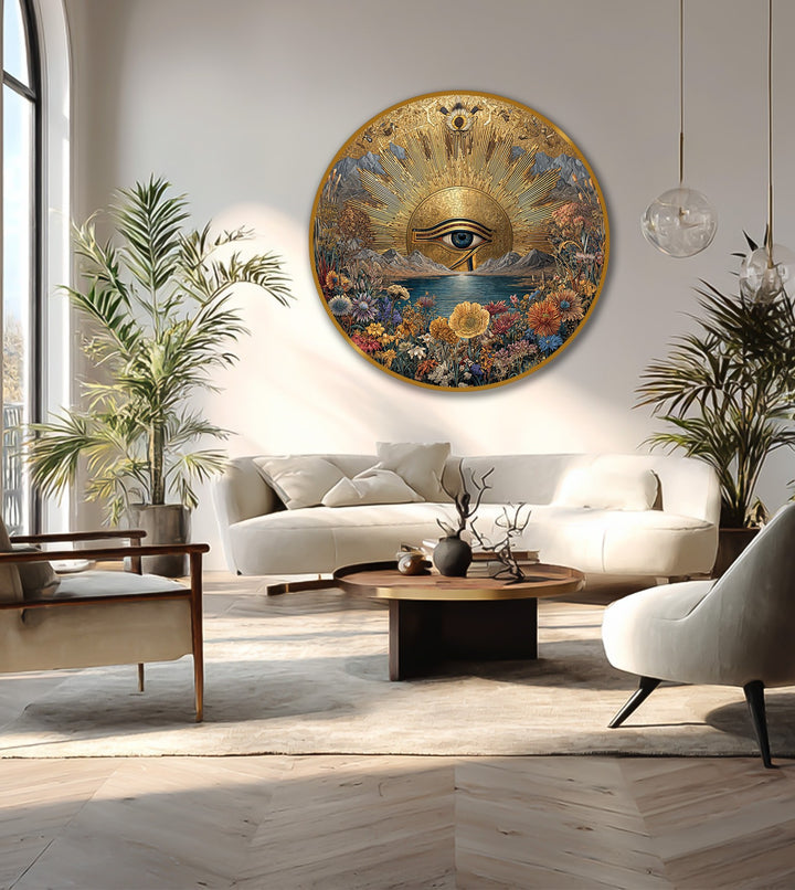 Finely crafted, this striking wooden Golden Horizon Eye oil painting wall art showcases a premium oil painting wall art technique with rich, vibrant colors and a smooth, refined finish.