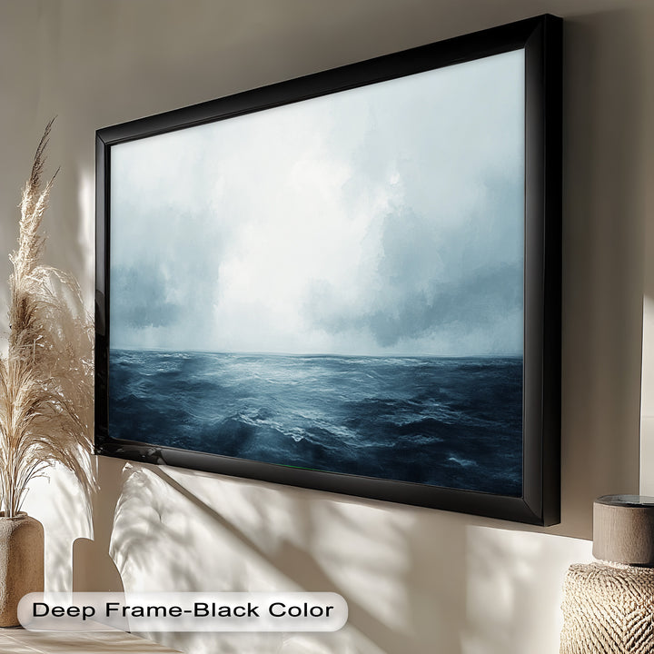 Ocean Horizon Calm – Minimalistisches blaues Meereslandschafts-Ölgemälde