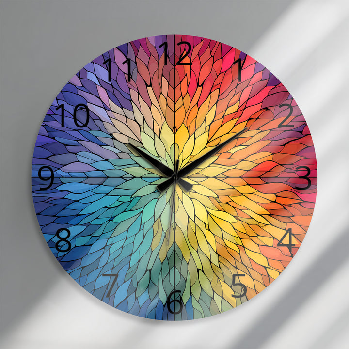 Rainbow Glass Wall Clock – Colorful Geometric Stained Glass Art