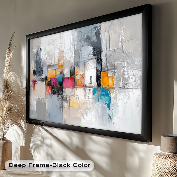 Urban Geometry – Color Block Cityscape Abstract Oil Painting