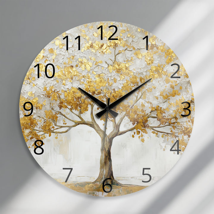 Gold Tree of Life Glass Wall Clock – White and Gold Modern Decor