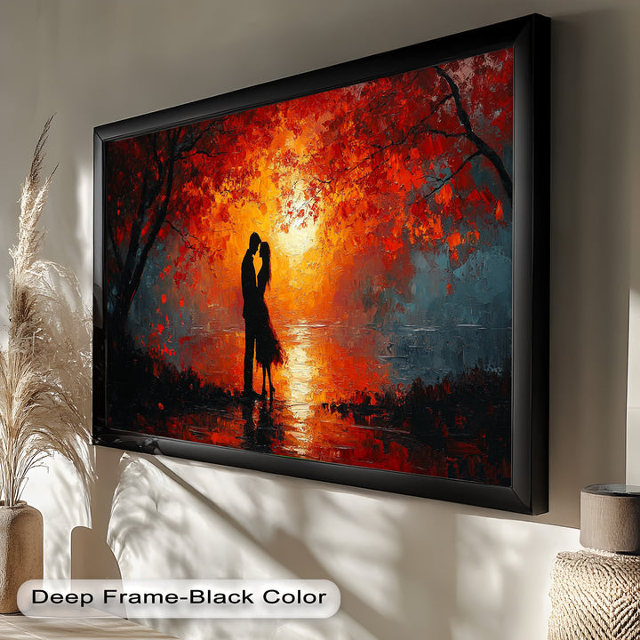 Passionate Kiss Beneath Autumn Flames - Love Oil Painting