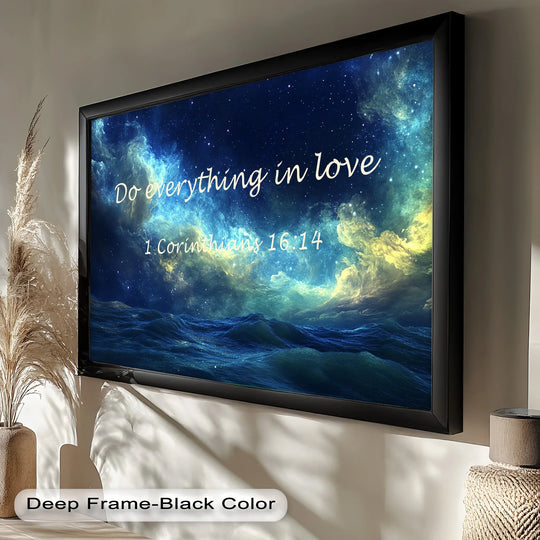Inspirational artwork blending deep ocean waves with a radiant night sky.
