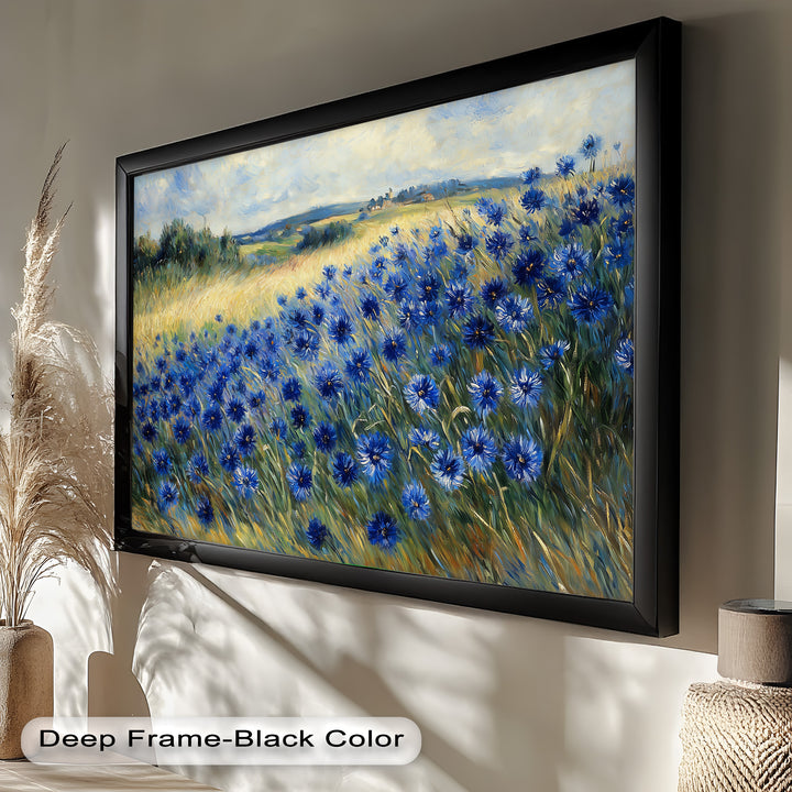 Golden Fields and Blue Cornflowers – Impressionist Meadow Scene Oil Painting
