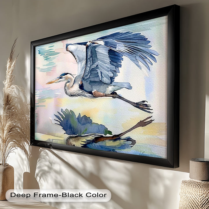 Flying Heron Bird Wall Art – Elegant Nature Oil Painting