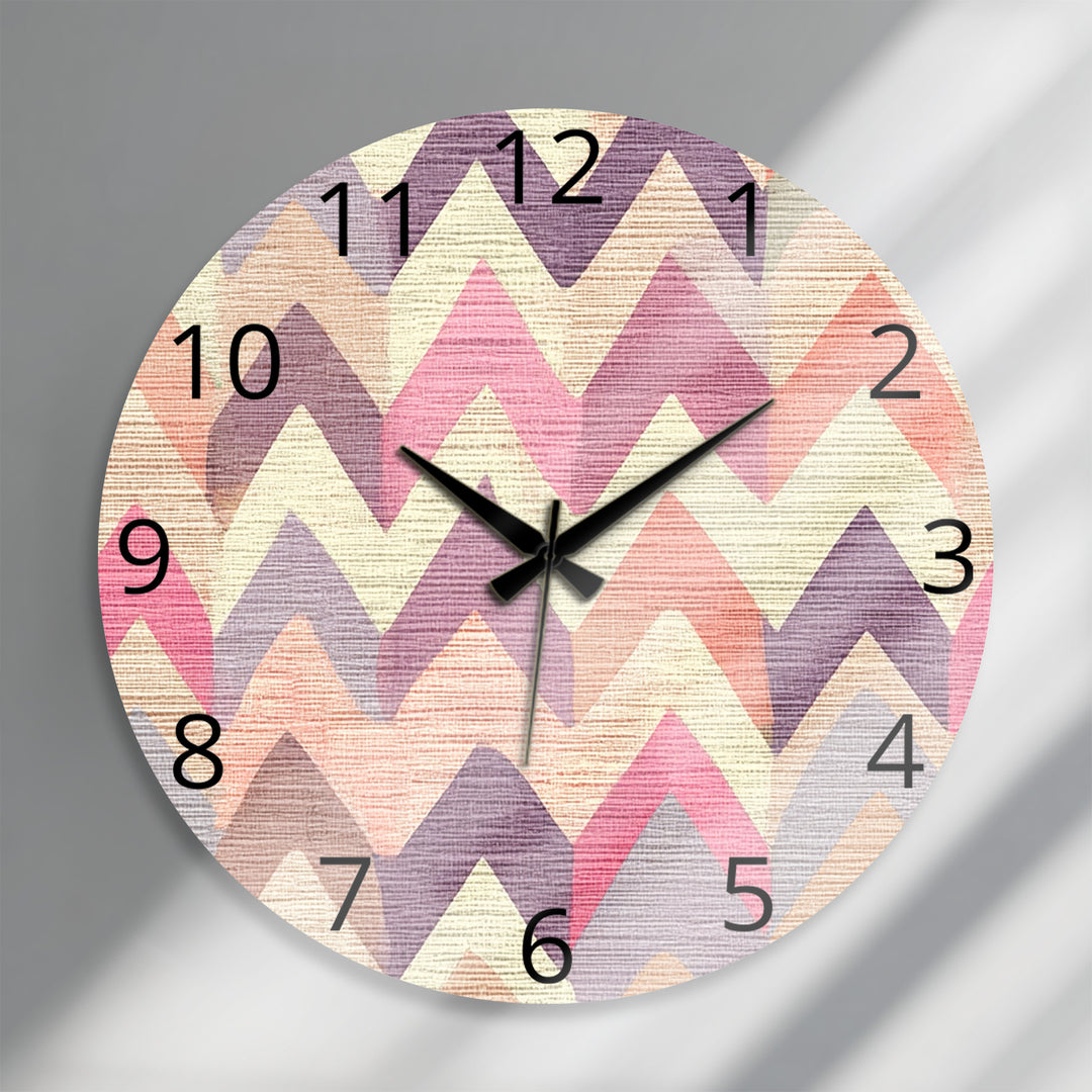 Pastel Chevron Glass Wall Clock – Pink Geometric Decor