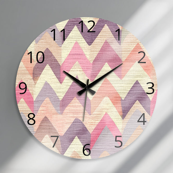 Pastel Chevron Glass Wall Clock – Pink Geometric Decor