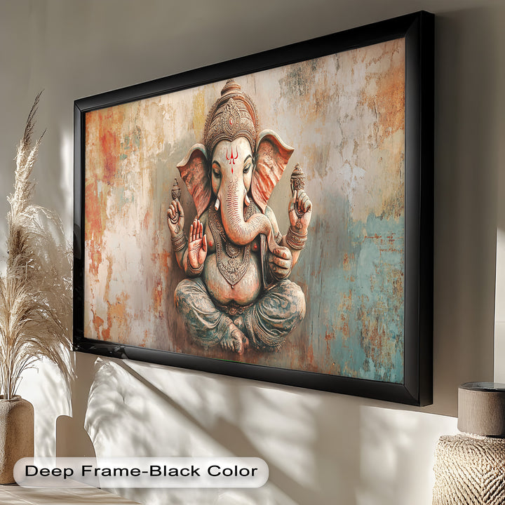 Rustikale Ganesha-Wandkunst – Religiöses Ölgemälde