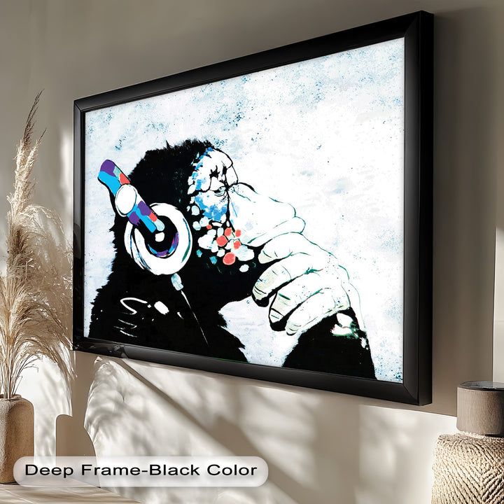Contemplative Chimp with Headphone – Banksy Oil Painting