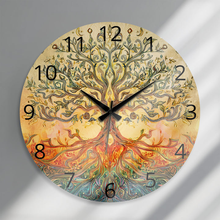 Golden Tree of Life Glass Wall Clock – Boho Botanical Decor