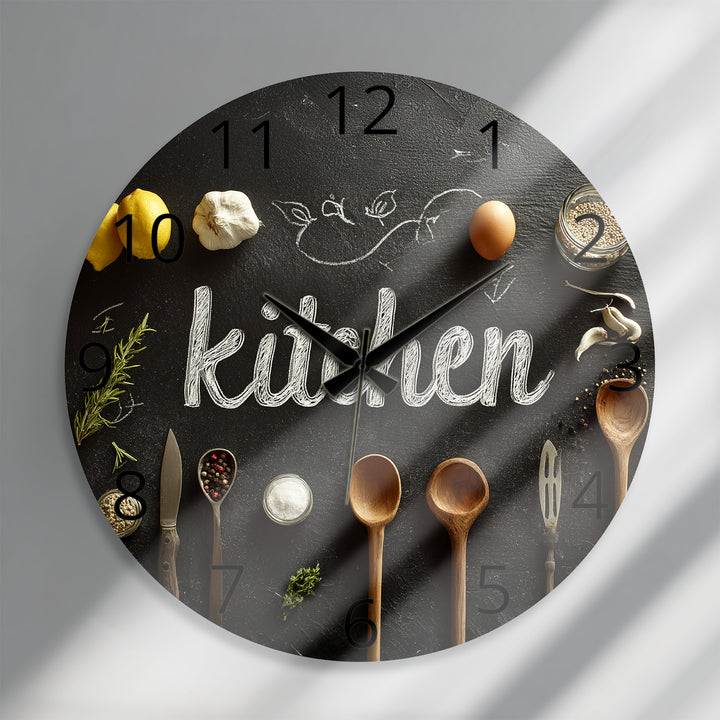 Rustic Kitchen Glass Wall Clock – Farmhouse Chalkboard Decor