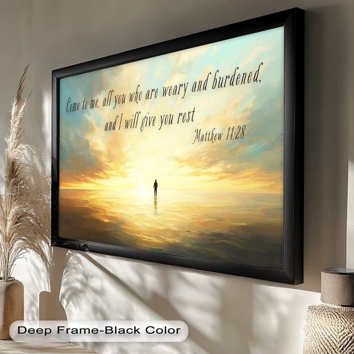 Matthew 11:28 – Rest in Christ Bible Verse Oil Painting