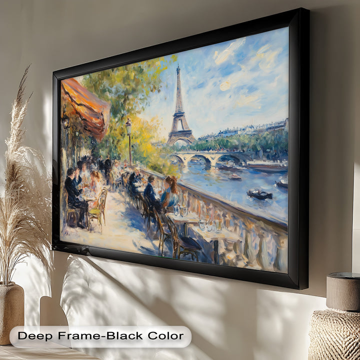 Eiffel Café Serenity – Parisian Terrace with River View Oil Painting