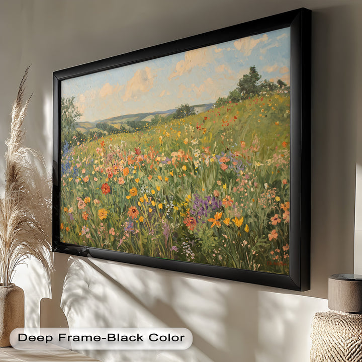 Wildflower Field Impressionist – Framed Landscape Oil Painting