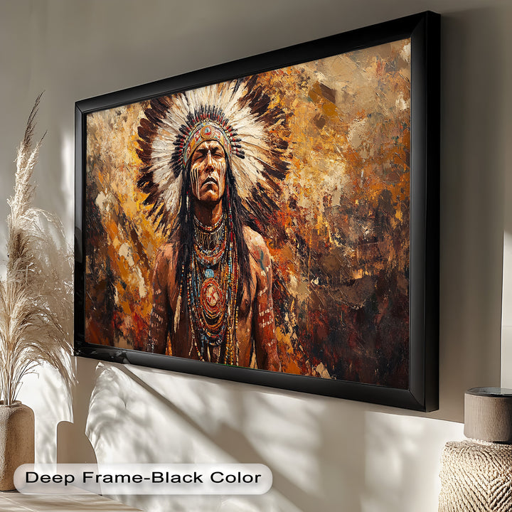 Sacred Flame – Tribal Warrior Portrait Oil Painting