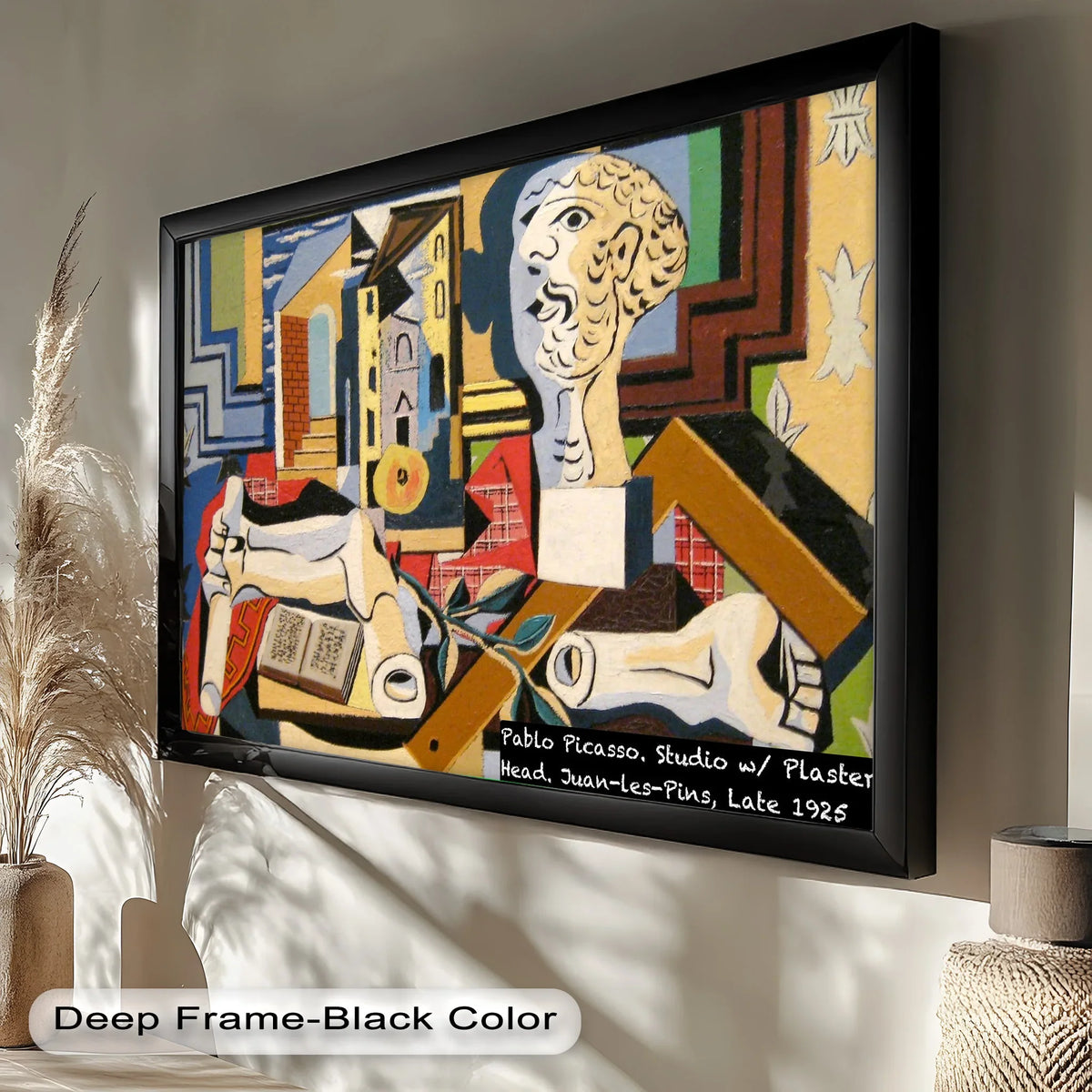 Organic forms compose the plaster head and still life elements in this reproduction of Picasso's studio scene, a captivating example of modern oil painting art.