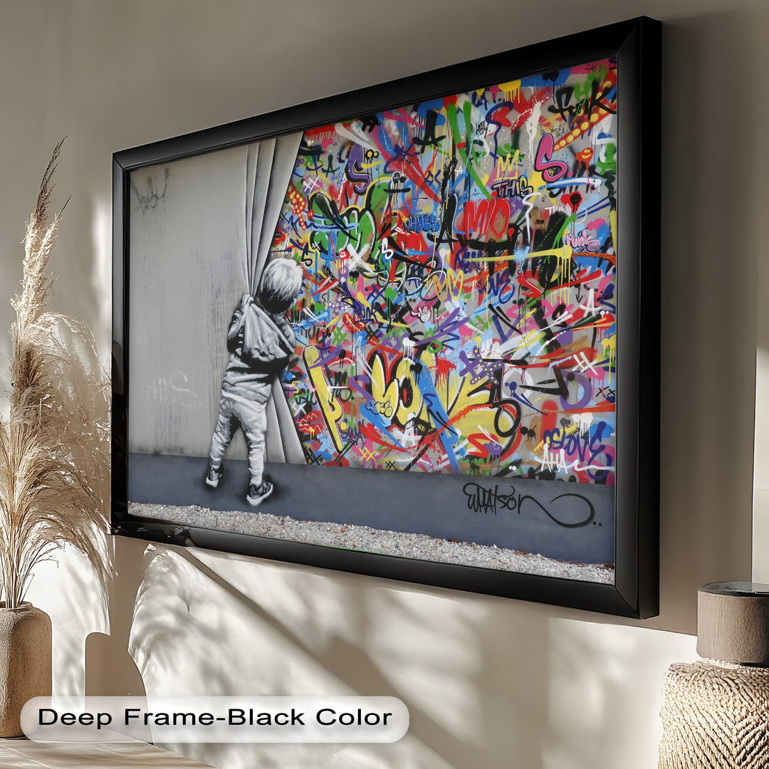 Beyond the Curtain – Banksy-Inspired Graffiti Oil Painting