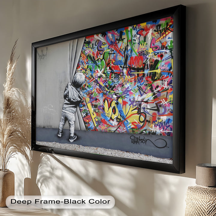 Beyond the Curtain – Banksy-Inspired Graffiti Oil Painting