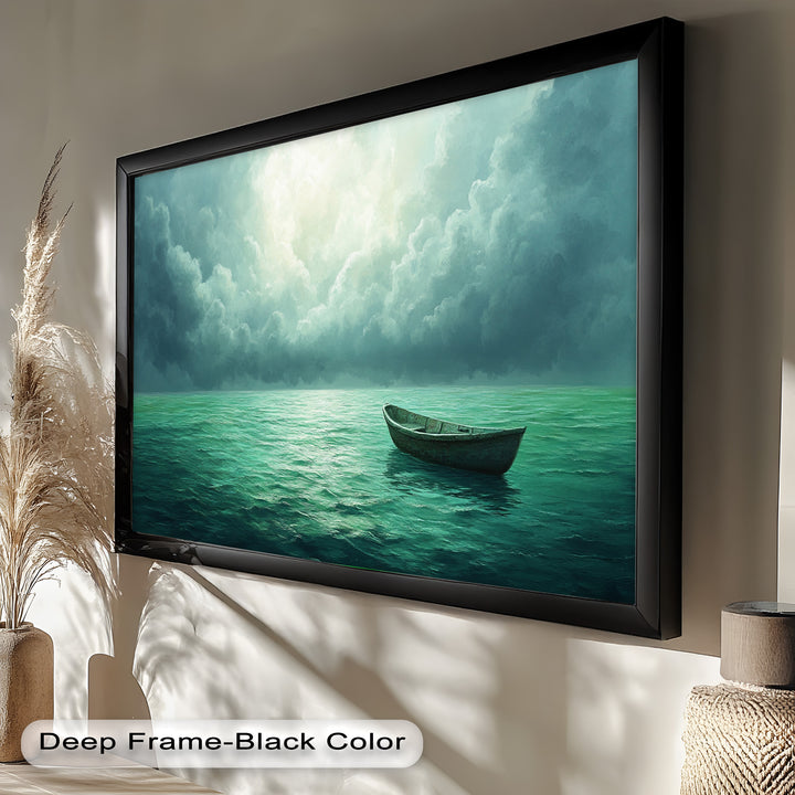 Solitude Adrift – Serene Empty Rowboat Oil Painting
