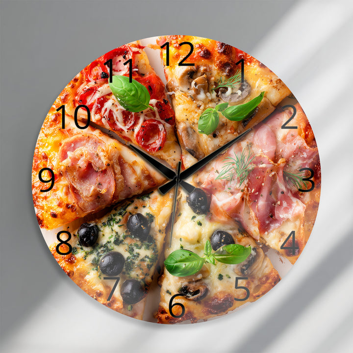 Pizza Glass Wall Clock – Italian Kitchen Wall Decor