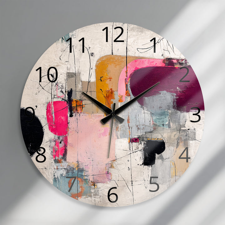Pink Abstract Glass Wall Clock – Modern Geometric Art
