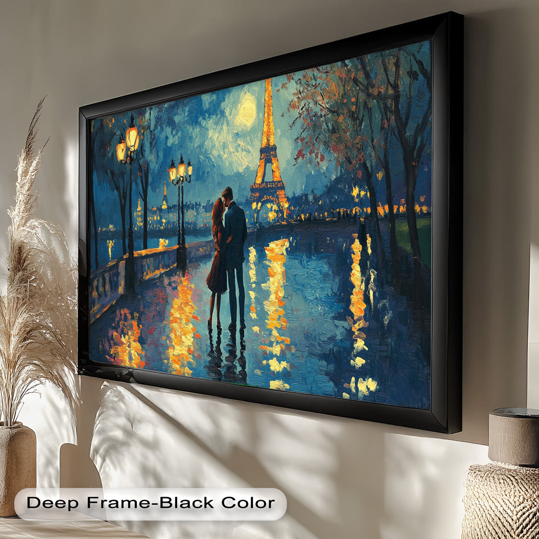 Moonlit Reflections – Eiffel Tower Romance Love Oil Painting