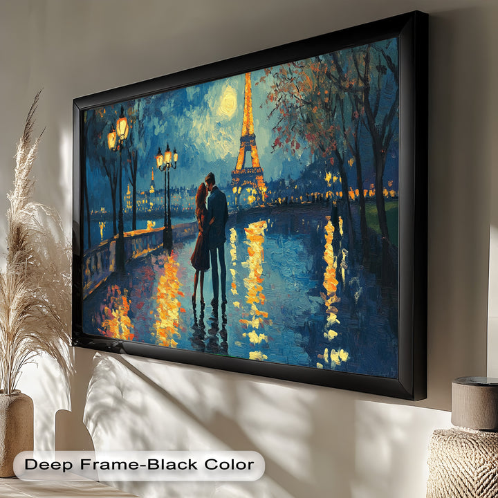 Moonlit Reflections – Eiffel Tower Romance Love Oil Painting
