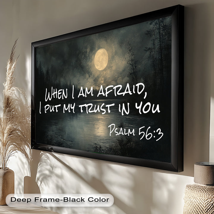 Psalm 56:3 Moonlit Landscape Painting – Faith-Based Home Decoration
