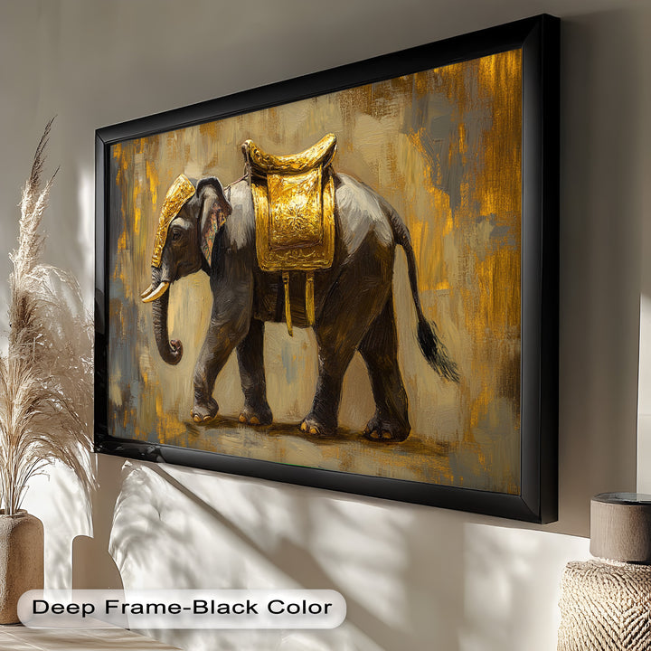 Elephant with Golden Saddle - Animal Oil Painting