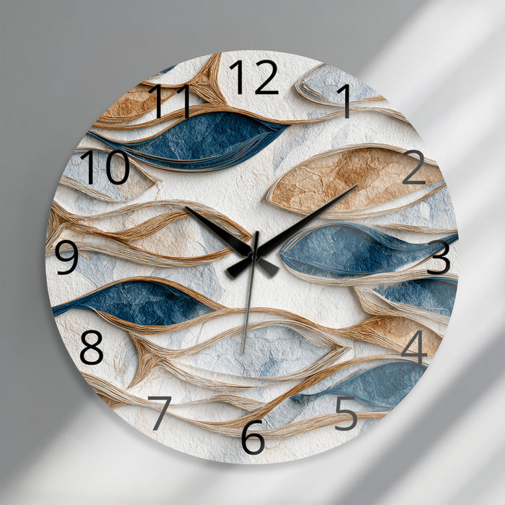 Blue and Beige Glass Wall Clock – Modern Organic Abstract Art
