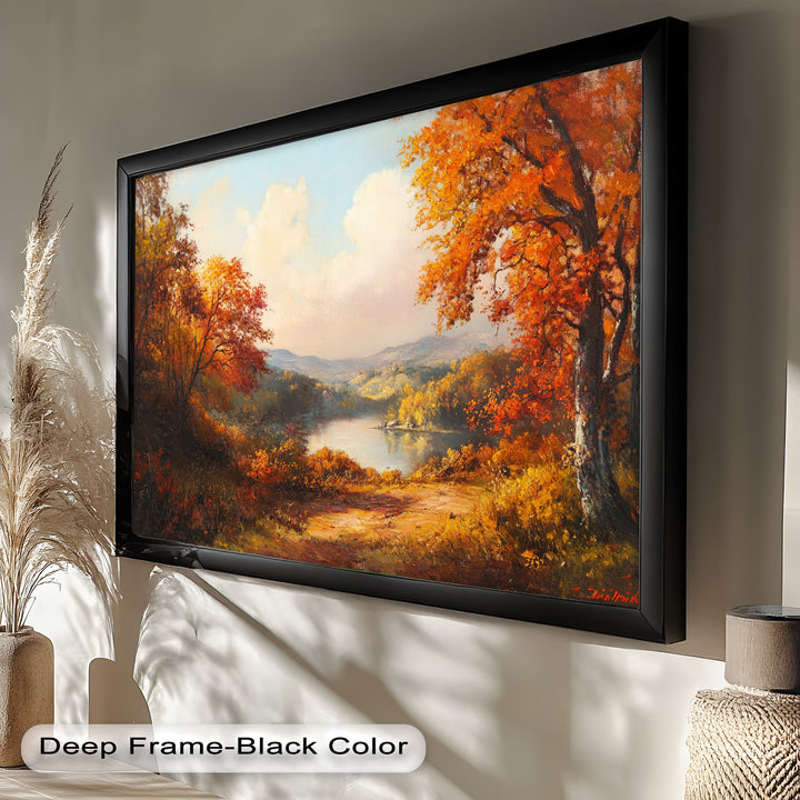 Golden Horizon – Ölgemälde mit herbstlichem Flussblick