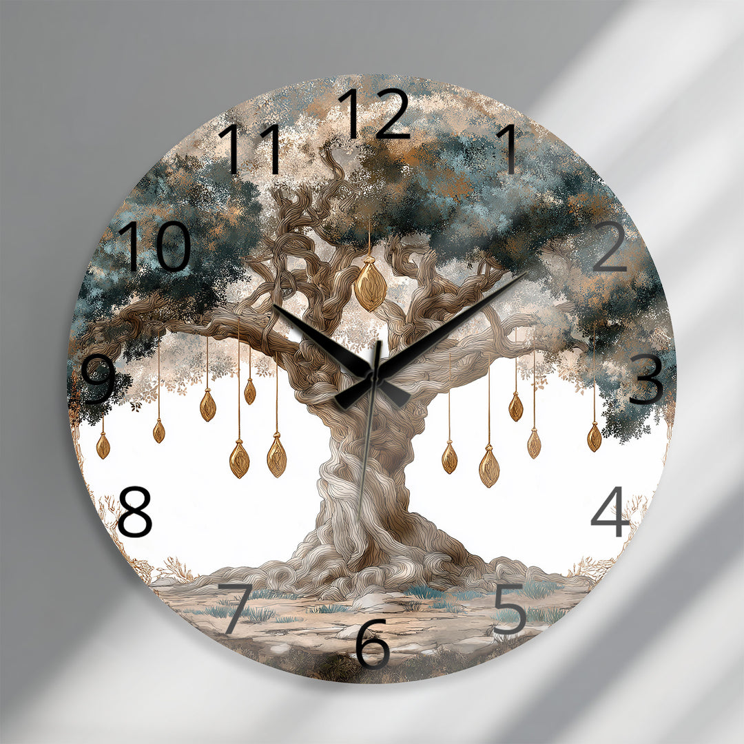 Mystical Tree of Life Glass Wall Clock – Enchanted Forest Decor